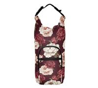Borsa a tracolla vintage con peonia bordeaux, porta bottiglia d'acqua pieghevole, isolata, per escursionismo, adatta a bottiglie da 20/24/32/40 once