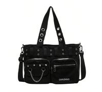 Borsa a tracolla vintage di grande capacità, adatta per ragazze cool e punk, con borchie e tasche multiple, versatile, in colore unito, ideale per viaggi e uso quotidiano, design di nicchia, stile ste