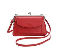 Borsa a tracolla vintage in vera pelle da donna, elegante pochette con chiusura a bacio con multi-tasche, piccola borsa a tracolla retrò per matrimoni, serate e feste (rosso classico), Rosso, One Size