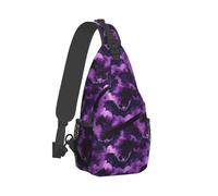 Borsa a tracolla viola con stampa di pipistrelli per uomo e donna, borsa a tracolla zaino per viaggi ed escursioni