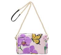 Borsa a tracolla viola in stile cinese con orchidea farfalla per le donne piccola borsa da donna in pelle vegana casual borsa a tracolla impermeabile per donna