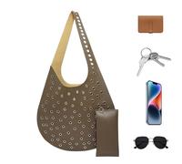 Borsa a tracolla Y2K - Borsa a tracolla rivetto da donna | Borsa a tracolla vuota | Borsa tote stile punk | Borsa tote con rivetti | Borsa tote in pelle con punk | Borsa alla moda, marrone, Se référer