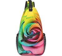 Borsa a tracolla, zaino a tracolla con stampa di rose arcobaleno pastello per donne e uomini a spalla casual