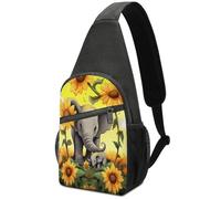 Borsa a tracolla zaino casual Asgens Crossbody sport borse da petto madre e bambino elefante girasoli borsa tattica adatta per escursionismo, ciclismo, corsa, shopping e altro ancora unisex
