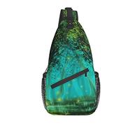 Borsa a tracollaFairy Forest Green Magic Psychedelic Wonderland Hiking Daypack Crossbody Shoulder Backpack Travel Chest Pack for Men Women