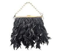 Borsa alla moda Borse di Lusso Pochette Borsa a catena di perle Borse Piuma Borsa Per Le Donne Tote Bag Computer, Nero , Taglia unica