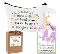 Borsa Amicizia Mini Pochette Set Regalo per Migliore Amica + Portachiavi Lettera Iniziale Ciondolo A-Z Scritta 'I buoni amici sono come le stelle' Regalo Amica Compleanno con Sacchetto regalo (M)
