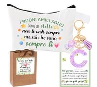 Borsa Amicizia Mini Pochette Set Regalo per Migliore Amica + Portachiavi Lettera Iniziale Ciondolo A-Z Scritta 'I buoni amici sono come le stelle' Regalo Amica Compleanno con Sacchetto regalo (C)