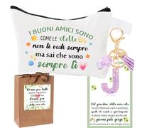 Borsa Amicizia Mini Pochette Set Regalo per Migliore Amica + Portachiavi Lettera Iniziale Ciondolo A-Z Scritta 'I buoni amici sono come le stelle' Regalo Amica Compleanno con Sacchetto regalo (J)