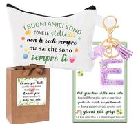 Borsa Amicizia Mini Pochette Set Regalo per Migliore Amica + Portachiavi Lettera Iniziale E Ciondolo A-Z Scritta 'I buoni amici sono come le stelle' Regalo Amica Compleanno con Sacchetto regalo (E)
