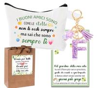 Borsa Amicizia Mini Pochette Set Regalo per Migliore Amica + Portachiavi Lettera Iniziale F Ciondolo A-Z Scritta 'I buoni amici sono come le stelle' Regalo Amica Compleanno con Sacchetto regalo (F)