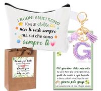 Borsa Amicizia Mini Pochette Set Regalo per Migliore Amica + Portachiavi Lettera Iniziale G Ciondolo A-Z Scritta 'I buoni amici sono come le stelle' Regalo Amica Compleanno con Sacchetto regalo (G)