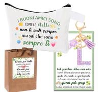 Borsa Amicizia Mini Pochette Set Regalo per Migliore Amica + Portachiavi Lettera Iniziale L Ciondolo A-Z Scritta 'I buoni amici sono come le stelle' Regalo Amica Compleanno con Sacchetto regalo (L)