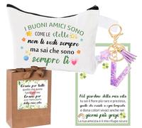 Borsa Amicizia Mini Pochette Set Regalo per Migliore Amica + Portachiavi Lettera Iniziale V Ciondolo A-Z Scritta 'I buoni amici sono come le stelle' Regalo Amica Compleanno con Sacchetto regalo (V)