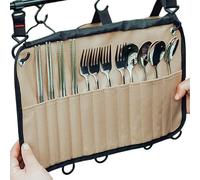 Borsa arrotolabile per posate, 12 scomparti, portatile, arrotolabile, con 12 scomparti, per utensili da campeggio, multiuso, per cucinare e campeggio, borsa portatile per stoviglie, organizer da