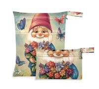Borsa asciutta con cerniera, confezione da 2 elementi essenziali da viaggio per volare con manici per spiaggia, bagno (Retro Gnome)
