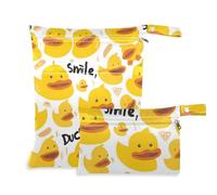Borsa bagnata per pannolini con cerniera, confezione da 2 elementi essenziali da viaggio per bambini, con manici per fare il bagno, la palestra (Cute Simple Ducks Yellow)