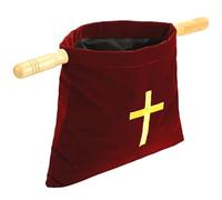 Borsa biblica, che offre cestini per la chiesa, sacchetti biblici ricamati con manici in legno, sacchetti della chiesa di velluto per le chiese forniture di comunione, Claret