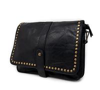 Borsa borchie nera tracolla con da donna ragazza borsetta a mano borchiata postino lavoro passeggio giorno maniglia polso di moda ecopelle tendenza Nero