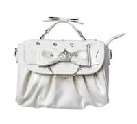 Borsa Boston da donna con fiocco in pizzo - secchiello, tracolla Lolita | Borsa a mano in pelle PU color block con tracolla a catena con strass Mini pochette a cuore nero rosa bianco