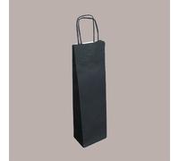 Borsa Busta Carta Nera porta 1 Bottiglia 750 ml con Manico in Cordoncino 12+9x40cm 20 pezzi