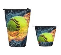 Borsa Cancelleria Softball Baseball On Fire And Water Slot Matite Astuccio Multifunzione Astuccio Portapenne In Piedi Durevole Borsa Matite Per Ragazzi, Ragazze, Studente