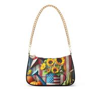 Borsa casual da donna con girasoli patriottici, bandiera americana, borsa a tracolla colorata con chiusura a cerniera