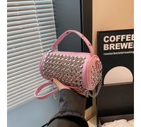 Borsa cilindrica personalizzata classica, raffinata e alla moda, borsa da banchetto versatile con diamanti, catena di moda, borsa a tracolla monocromatica con borchie, adatta per feste, cene, fotograf