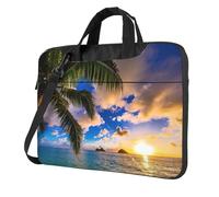 Borsa classica sottile con stampa tropicale hawaiana palma oceano mare tramonto con tracolla e manico, valigetta ergonomica e borsa messenger, Nero , 15.6 inch