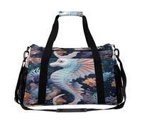 Borsa con cavalluccio marino e stella marina, spallacci regolabili, doppia cerniera, borsa tote con grande capacità e multifunzione, borsa da viaggio per donne, viaggi, palestra, fine settimana.