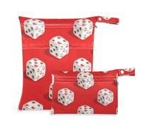 Borsa con cerniera 3D rossa con motivo a dadi per asilo nido, confezione da 2 sacchetti bagnati per costume da bagno con manici per piscina, yoga