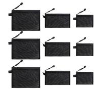 Borsa Con Cerniera in Nylon Da 9 Pezzi, Portaoggetti Multifunzione per Cosmetici, Informativa Sull'esame, Cancelleria in Rete (Nera)