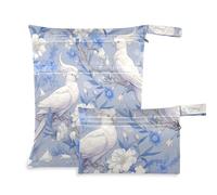 Borsa con cerniera per il nuoto, confezione da 2 elementi essenziali da viaggio per bambini, con manici per fare il bagno, la piscina (elegante pappagallo bianco fiore blu)