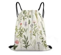 Borsa con colori ad acquerello di fiori e erbe, design con cordino aperto, zaino con coulisse comodo e portatile, piccolo zaino adatto per la vita quotidiana, lavoro in ufficio, viaggi e altri scenari