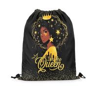Borsa con Cordoncino American Style Lady Black Women Q-Ueen Crown Glittering Dots Print Borsa Palestra Stringa Sacchetta Spiaggia per Scuola Nuoto Vita Quotidiana