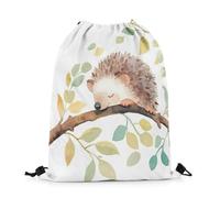 Borsa con Cordoncino Cartoon Hedgehog,Cute Wild Animal Country Rustic Trees Borsa Coulisse Unisex Sacchetta Donna per Yoga All'Aperto Bambino