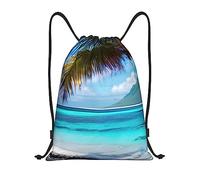 Borsa con Cordoncino Tahiti Beach Print Borsa con Coulisse Unisex Gym Sack All'Aperto per Vacanze Shopping Escursionismo