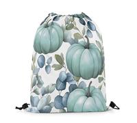 Borsa con Cordoncino Teal Pumpkin Eucalyptus Leaves Borsa con Coulisse Pieghevole Gym Sack Shopping per Bambino Campeggio All'Aperto