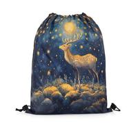 Borsa con Coulisse Elk Antler Starry Galaxy Moon Night Borsa Palestra Pieghevole Gym Sack Viaggi per Shopping Uomo Spiaggia