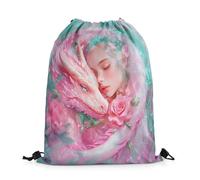 Borsa con Coulisse Pink Dragon 3D Magical Animal Gorgeous Princess Romantic Style Rose Dreamy Garden Borsa con Cordoncino Stringa Zaino All'Aperto per Bambino Campeggio Scuola