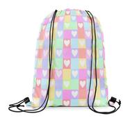 Borsa con Coulisse Rainbow Plaid Cute Heart Geometric Square Borsa Palestra Regolabile Gym Sack Scuola per Shopping Vita Quotidiana Studenti