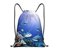 Borsa con Coulisse Shark Under The Sea Print Sacca con Cordoncino Regolabile Zaino Sportivo Yoga per Spiaggia Vacanze All'Aperto