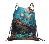 Borsa con Coulisse Shipwreck Under The Sea Ocean Fish Borsa Palestra Moda Zaini Uomo per Spiaggia Vacanze Yoga