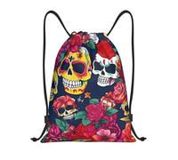 Borsa con Coulisse Sugar And Skulls And Flowers Print Borsa Palestra Stringa Zaini Viaggi per Spiaggia Donna Uomo