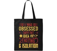 Borsa con scritta "I was Obsessed with The idea of Fasting and Being Alone", in cotone ecologico naturale, nero, taglia unica, Nero , taglia unica