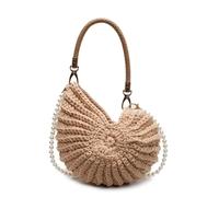 Borsa Conchiglia Borsa a tracolla in conchiglia intrecciata a mano da donna, borsa a in di mare, squisita for lo shopping natalizio alla moda con catena perle per la Festa(Khaki)