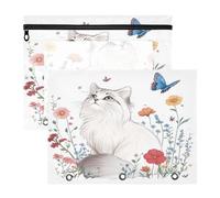 Borsa cosmetica a 3 fori con 3 fori per lettere A4, confezione da 2 pezzi, per insegnanti, classe estetica, American Curl Cats bianco