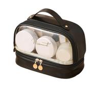 Borsa cosmetica a doppio strato borsa da viaggio per cosmetici da donna borsa da toilette impermeabile portatile essenziale da viaggio, Temperamento Nero, as described