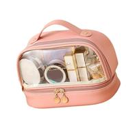 Borsa cosmetica a doppio strato borsa da viaggio per cosmetici da donna borsa da toilette impermeabile portatile essenziale da viaggio, Polvere, as described