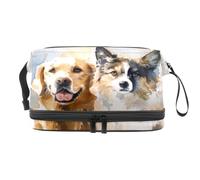 Borsa cosmetica a doppio strato con Labrador Berger Allemand ad acquerello, per donne e ragazze, borsa da toeletta da viaggio per trucchi, pratica borsa organizer con scomparto per pennelli, Multi,
